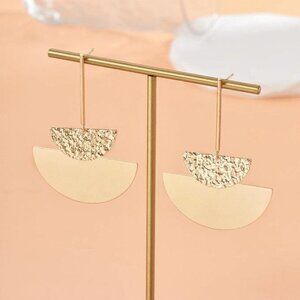 Gold Tone Semi Circle Drop Statement Earrings Elegant Minimalist Contemporary